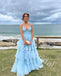 Blue Elegant V-neck Sleeveless A-line Long Prom Dress,SW2022
