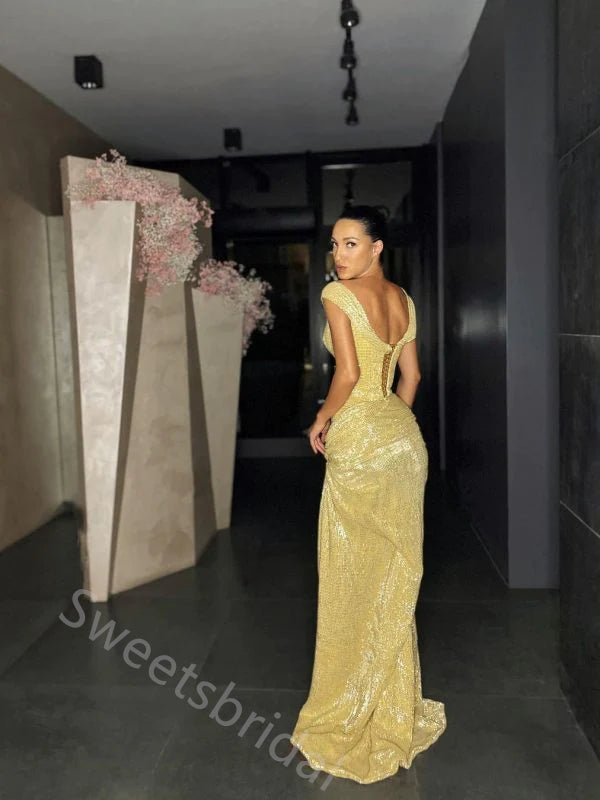Sexy Square Sleeveless Side Slit Mermaid Long Prom Dress,SWS2121