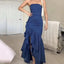Ruffle Strapless Sleeveless Side Slit Mermaid Long Floor Length Prom Dress,SWS2359