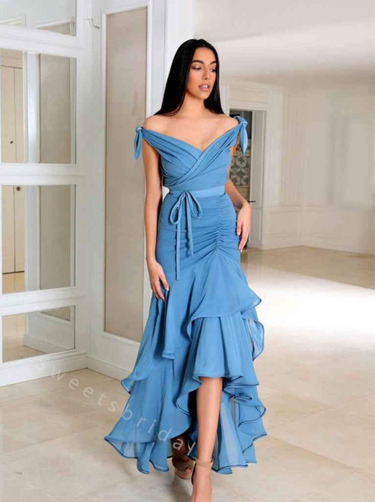 Sexy V-neck Sleeveless Ruffle Mermaid Long Prom Dress,SWS2077