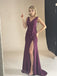 Simple V-neck Side Slit Mermaid Floor Length Prom Dress,SWS2413