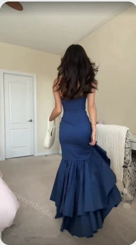 Ruffle Strapless Sleeveless Side Slit Mermaid Long Floor Length Prom Dress,SWS2359