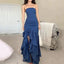 Ruffle Strapless Sleeveless Side Slit Mermaid Long Floor Length Prom Dress,SWS2359