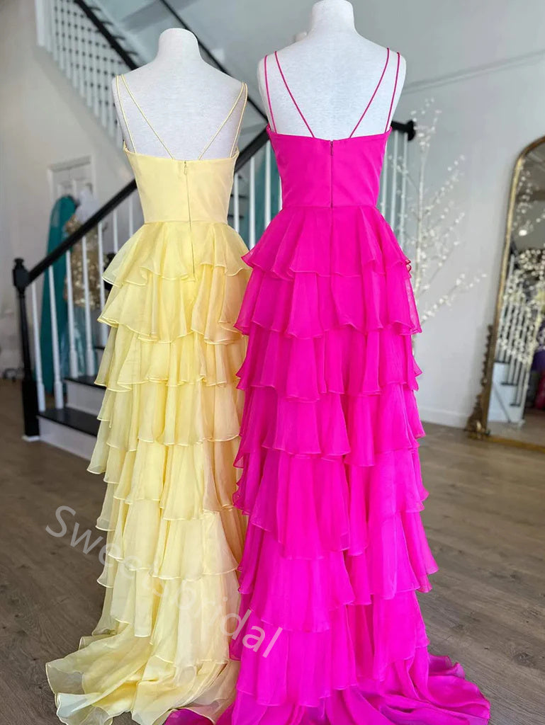 Charming V-neck Sleeveless Ruffles A-line Floor Length  Prom Dress,SWS2291