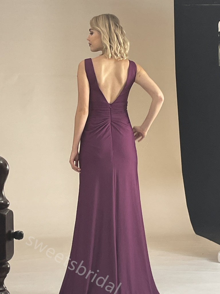 Simple V-neck Side Slit Mermaid Floor Length Prom Dress,SWS2413