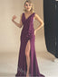Simple V-neck Side Slit Mermaid Floor Length Prom Dress,SWS2413
