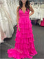 Charming V-neck Sleeveless Ruffles A-line Floor Length  Prom Dress,SWS2291