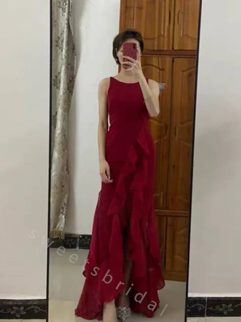 Elegant Scoop Sleeveless Ruffle Mermaid Long Prom Dress,SWS2097