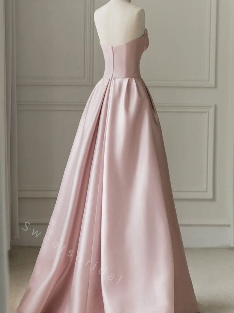 Elegant Strapless Sleeveless A-line Long Prom Dress,SWS2046