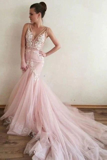Sexy V-neck Sleeveless Mermaid Floor Length Prom Dress,SWS2180