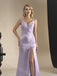 Lilac V-neck Sleeveless Side slit Sheath Long Bridesmaid Dresses, SWE1414