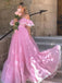 Pink Off Shoulder Sleeveless A-line Long Floor Length Prom Dress,SWS2369