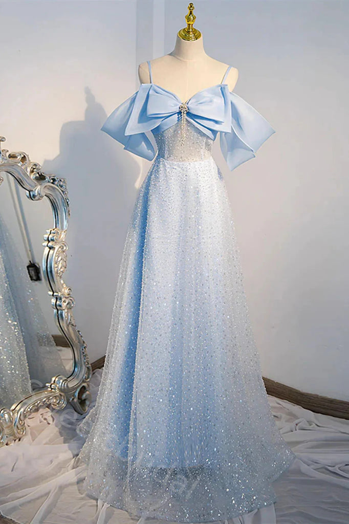 Cute Off Shoulder Sleeveless A-line Floor Length Prom Dress,SWS2173