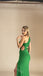 Green One Shoulder Sleeveless Side Slit Mermaid Floor Length Prom Dress,SWS2395