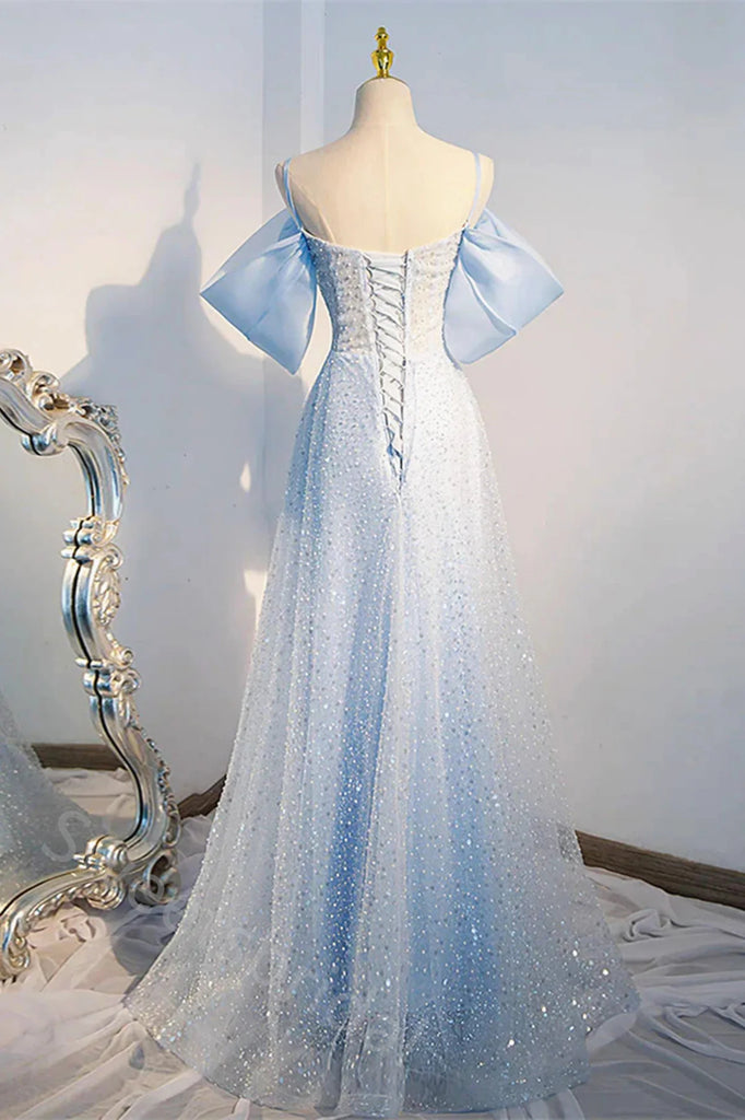 Cute Off Shoulder Sleeveless A-line Floor Length Prom Dress,SWS2173