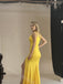 Yellow Halter Sleeveless Side Slit Mermaid Floor Length Prom Dress,SWS2394