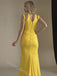 Yellow Halter Sleeveless Side Slit Mermaid Floor Length Prom Dress,SWS2394