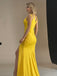 Yellow Halter Sleeveless Side Slit Mermaid Floor Length Prom Dress,SWS2394
