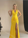 Yellow Halter Sleeveless Side Slit Mermaid Floor Length Prom Dress,SWS2394