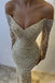 Sparkly V-neck Off Shoulder Mermaid Long Floor Length Prom Dress,SWS2336