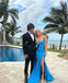 Blue V-neck Sleeveless Side Slit Mermaid Long Floor Length Prom Dress,SWS2364