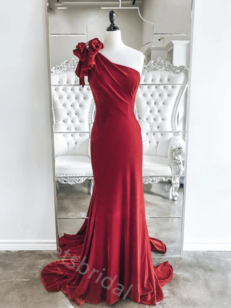 Sexy One Shoulder Sleeveless Mermaid Floor Length Prom Dress,SWS2177