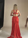 Red Halter Sleeveless Side Slit Mermaid Floor Length Prom Dress,SWS2416