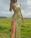 Moss Green Sparkly Sleeveless Side Slit  Mermaid Floor Length Prom Dress,SWS2195