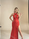 Red Halter Sleeveless Side Slit Mermaid Floor Length Prom Dress,SWS2416