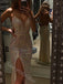 Sexy Spaghetti Straps V-neck Side Slit Mermaid Long Prom Dress,SWS2126