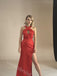Red Halter Sleeveless Side Slit Mermaid Floor Length Prom Dress,SWS2416