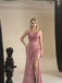 Dusty Rose V-neck Side Slit Sheath Long Bridesmaid Dresses, SWE1417