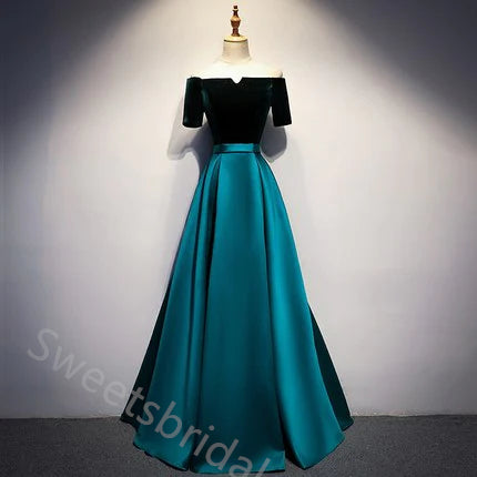 Elegant Off Shoulder Half Sleeves A-line Floor Length Prom Dress,SWS2172