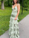 Sage Ruffle V-neck Side Slit Sleeveless A-line Long Floor Length Prom Dress,SWS2345