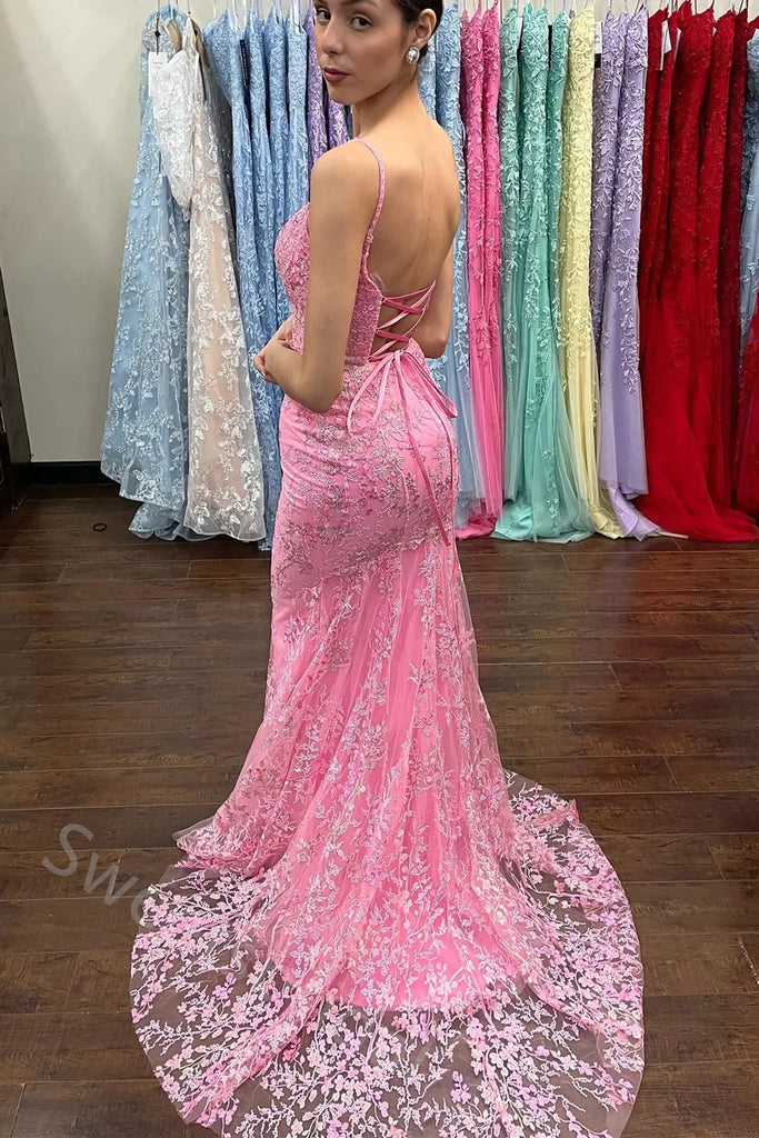 Sexy Spaghetti Straps Sleeveless Mermaid  Long Prom Dress,SWS2141