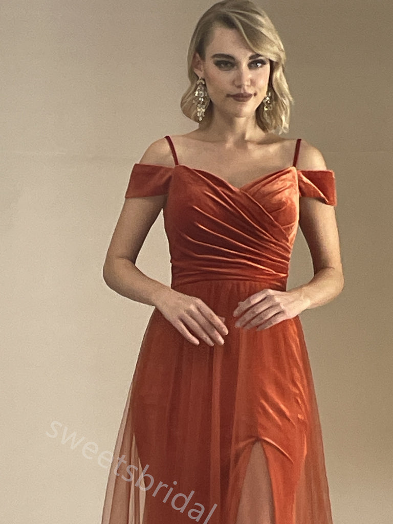 Sexy Off Shoulder Sleeveless Side Slit A-line Floor Length Prom Dress,SWS2396