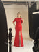 Red Half Sleeves Side Slit Mermaid Floor Length Prom Dress,SWS2418