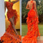 Orange One Shoulder Sleeveless Mermaid High Low Prom Dress,SWS2218