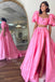 Two Pieces Square Sleeveless Side Slit A-line Floor Length Prom Dress,SWS2269
