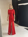 Red Half Sleeves Side Slit Mermaid Floor Length Prom Dress,SWS2418
