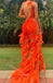 Orange One Shoulder Sleeveless Mermaid High Low Prom Dress,SWS2218