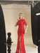 Red Half Sleeves Side Slit Mermaid Floor Length Prom Dress,SWS2418