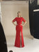Red Half Sleeves Side Slit Mermaid Floor Length Prom Dress,SWS2418