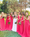 Mismatched Elegant V-neck Sleeveless A-line Long Bridesmaid Dressess, SWE1396