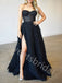 Elegant Spaghetti straps Sweetheart Side slit A-line Long Prom Dress,SW2004
