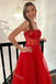 Red Sweetheart Sleeveless Side Slit A-line Long Floor Length Prom Dress,SWS2327