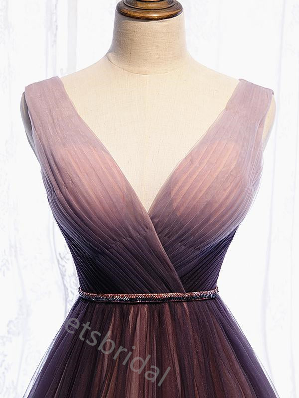 Elegant V-neck Sleeveless  A-line Long Prom Dress,SWS2137