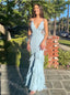 Sexy V-neck Spaghetti Straps Sleeveless Mermaid Floor Length Prom Dress,SWS2323