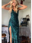 Sparkly V-neck Sleeveless Side Slit Mermaid Floor Length  Prom Dress,SWS2297
