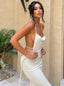 Ivory Jewel Sleeveless Open Back Mermaid Floor Length Prom Dress,SWS2389